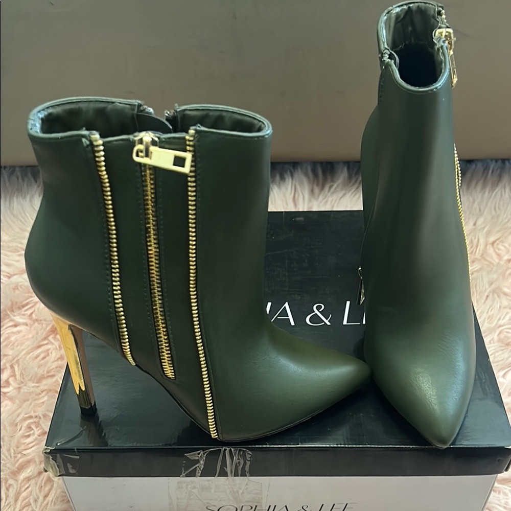 Catherine Malandrino Green and Gold Heeled Boots